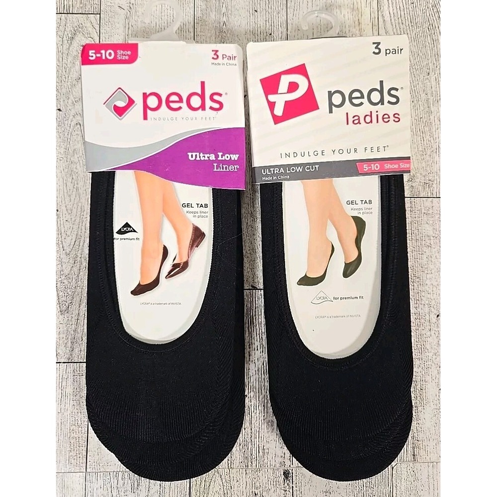 Peds Ultra Low Cut Liner Socks Shoe Size 5-10 (6 Socks Total) Lot of 2 Black